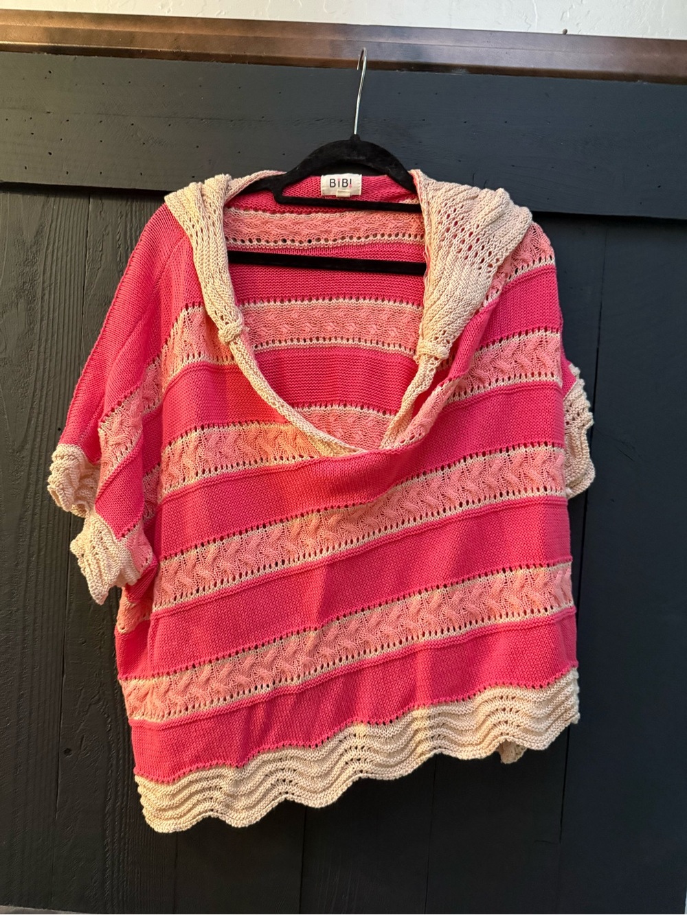 BiBi Pink & Cream Striped Hooded Knit Pullover